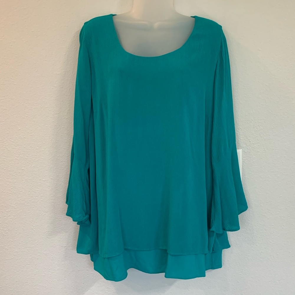 Soft Surroundings lined teal flowing blouse PXL